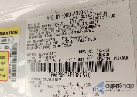 2014 Ford Fusion Se z USA, uszkodzony, nr VIN 1FA6P0H74E5380578